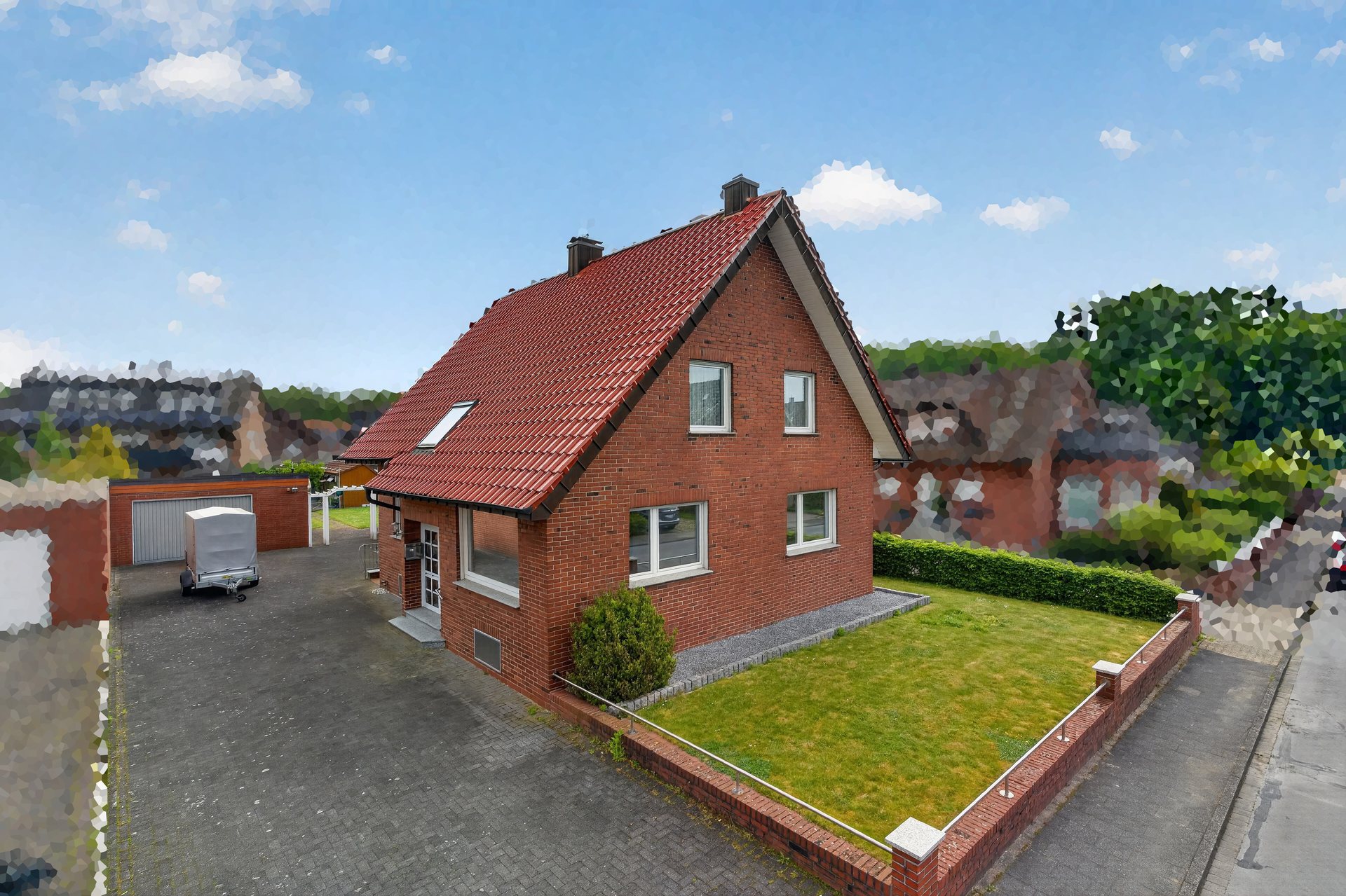 Zweifamilienhaus Nottuln – Seitenansicht mit Einfahrt und Garage